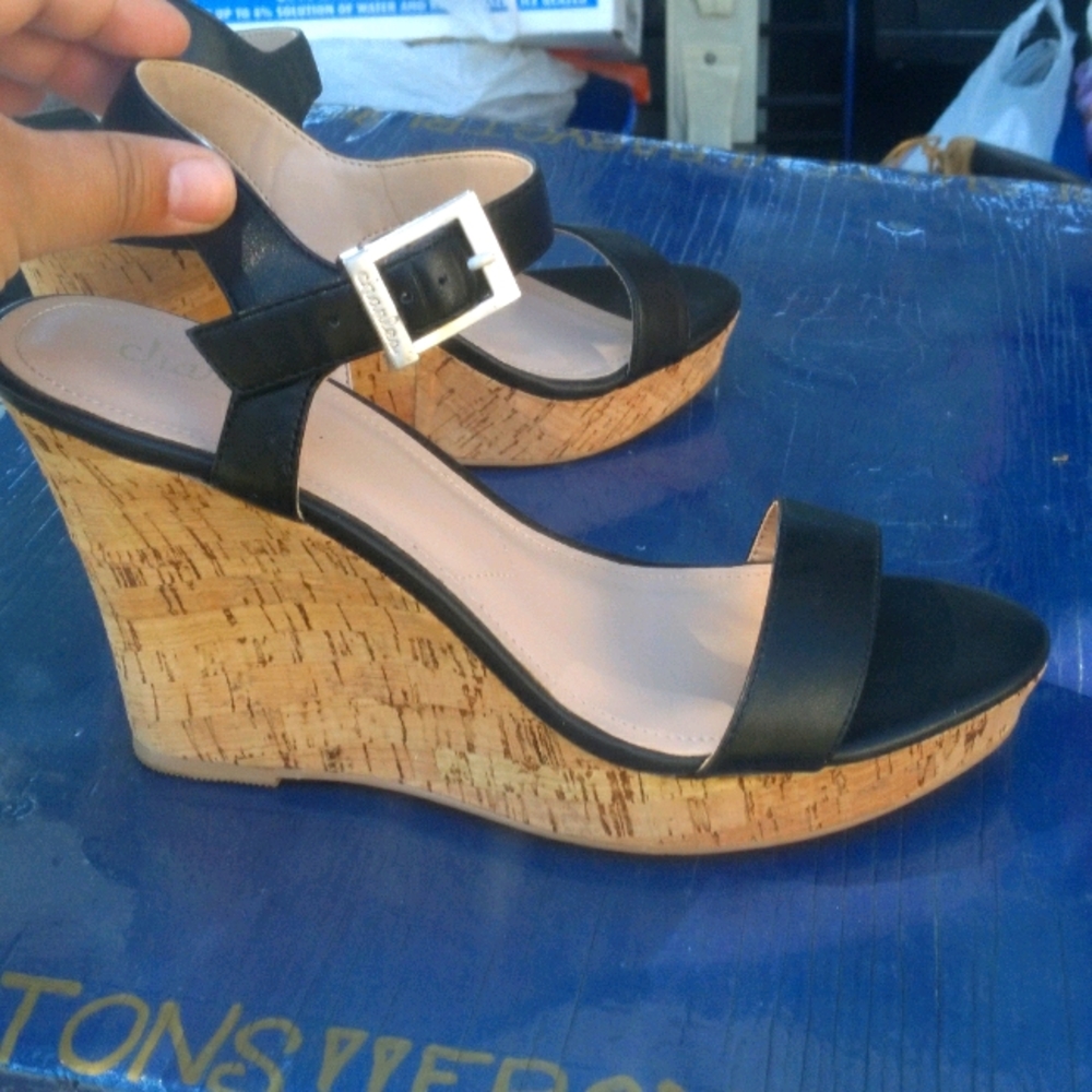 Charles David sz 9 cork wedge black sandals